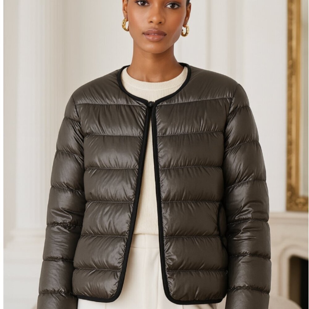 Hoss Intropia Metallic Gray & Black Lightweight Down Puffer Jacket EU 40 / US 10